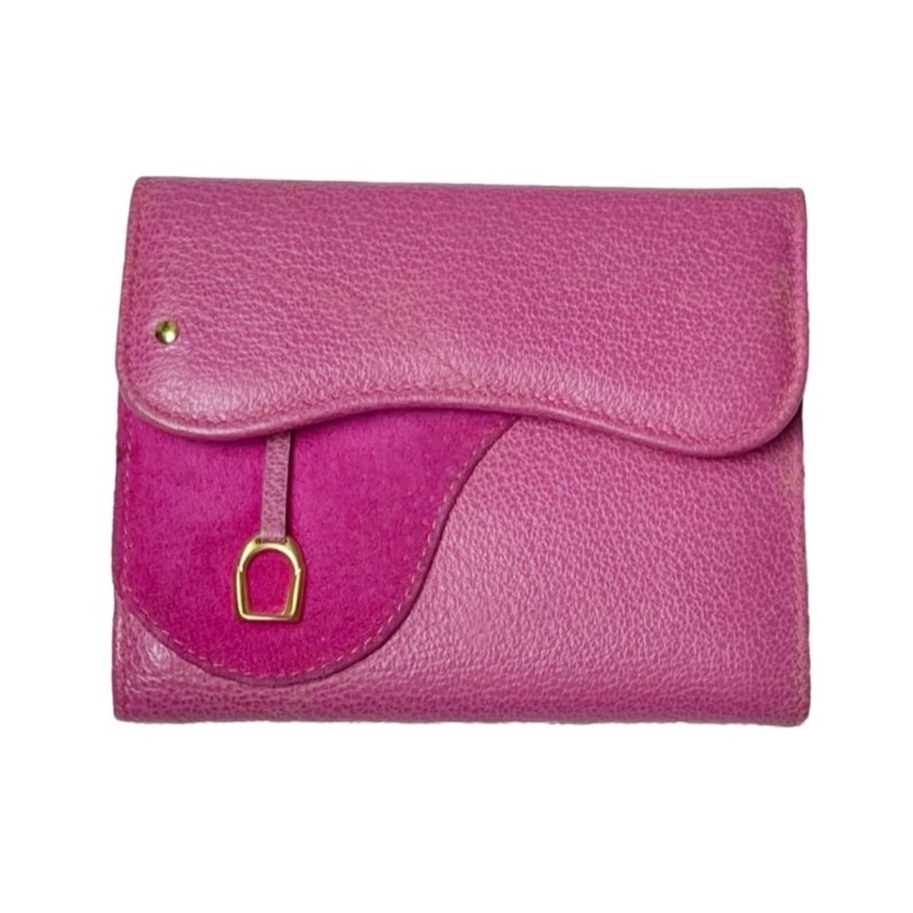 Gucci | Vintage Pink Leather and Suede Stirrup Tri-Fold Wallet